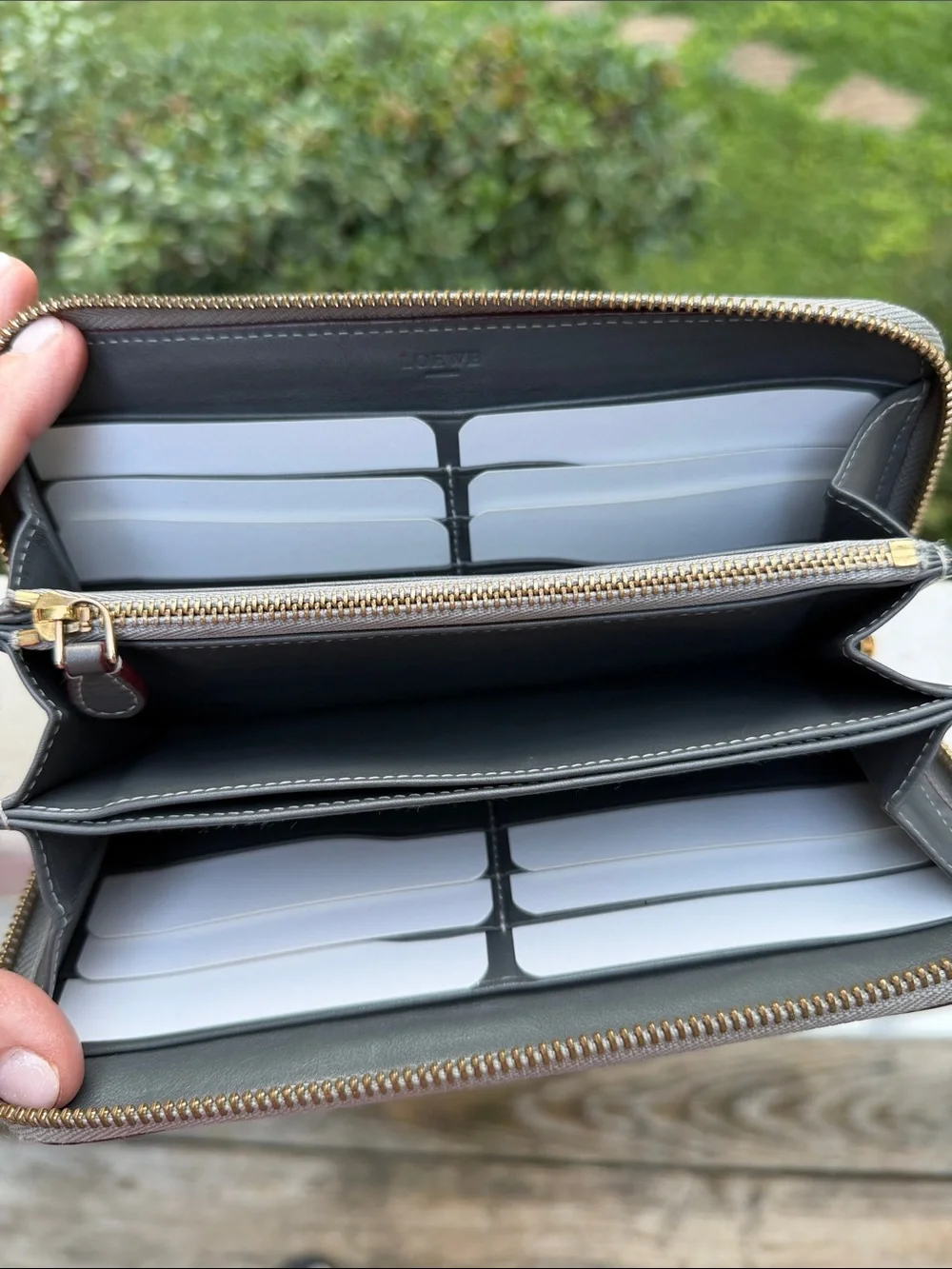Loewe Vintage Beige and Gray Monogram Zip-Around Logo Wristlet Wallet